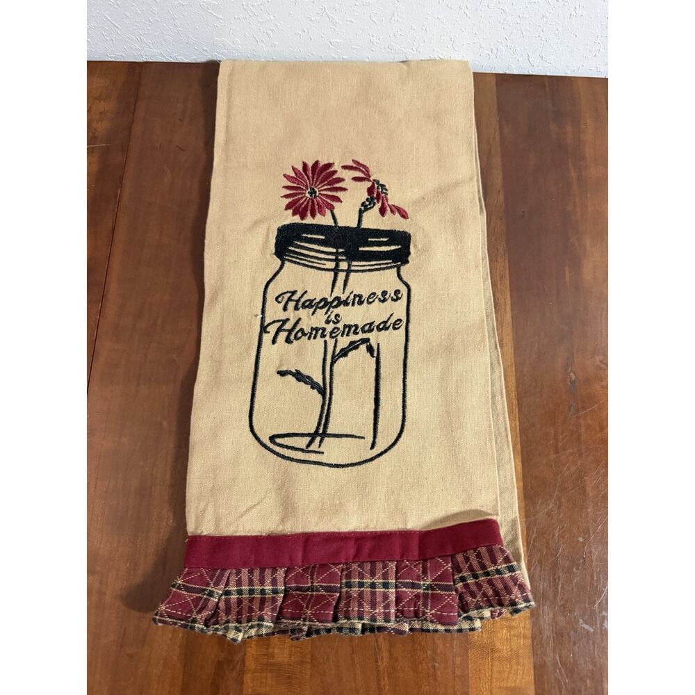 Happiness is Homemade IHF Home Decor Tea Towel Decor Accent Tan Red Plaid Folksy